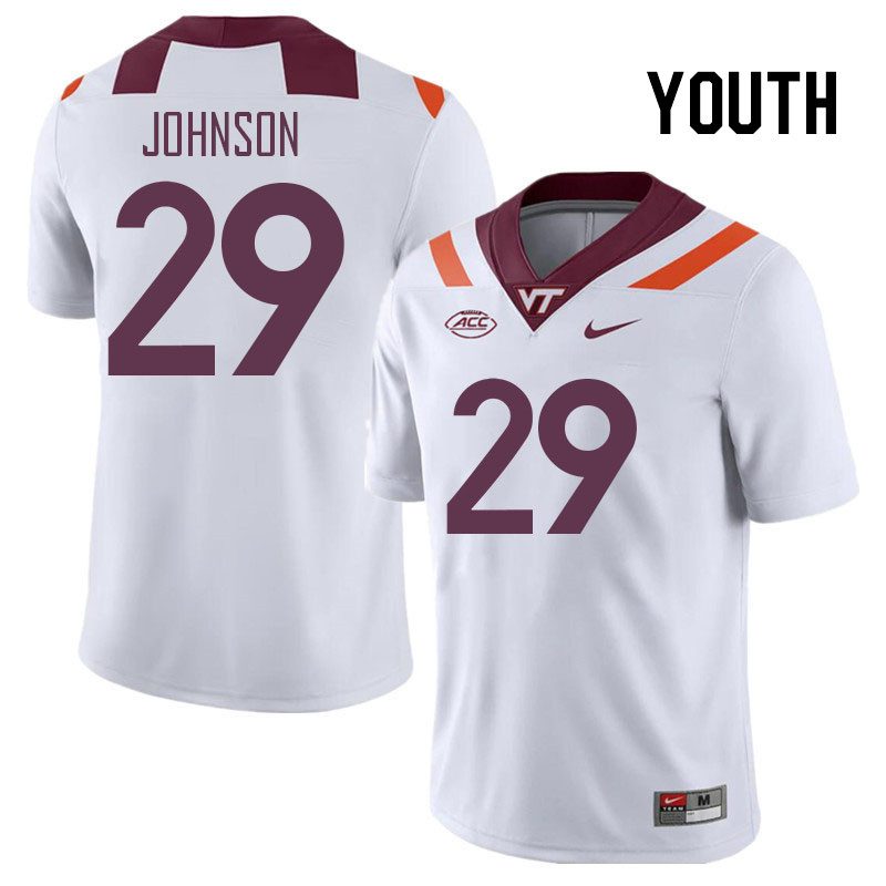 Youth #29 Nyke Johnson Virginia Tech Hokies College Football Jerseys Stitched Sale-White - Click Image to Close